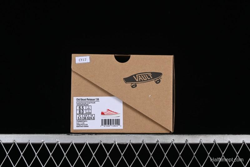 Vans Old Skool Reissue 136 High-End Pink Canvas Vulcanized Shoes with Detachable Lightweight Anti-Fatigue Insole - VN000MT6DWB