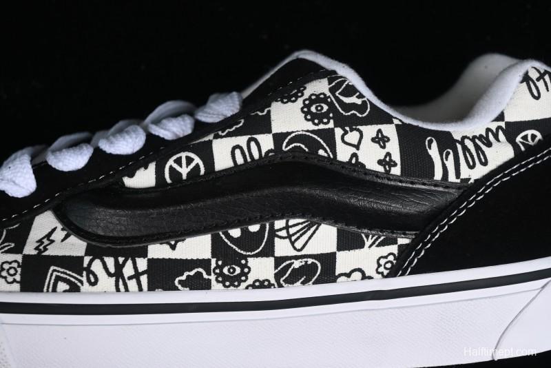 Vans Classics Knu Skool Checkerboard Graffiti Chunky Tongue Skate Shoes - VN0009QC6BT