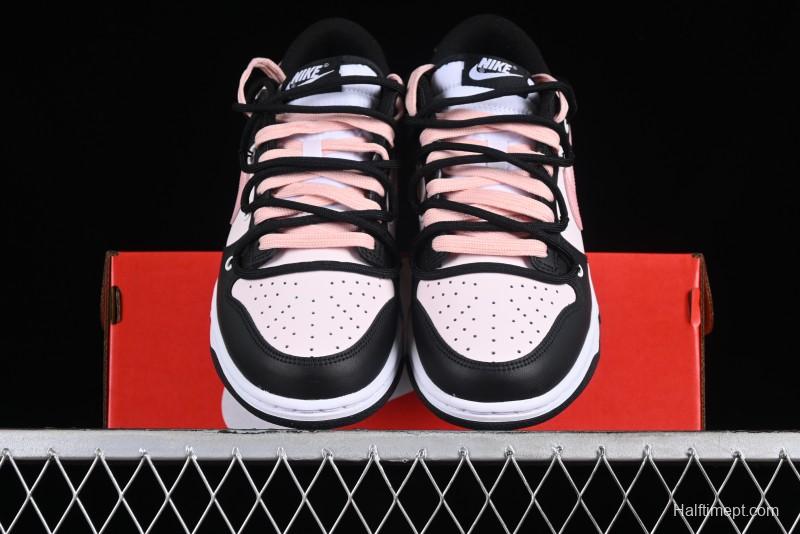 Nike Dunk Low Custom Deconstructed Strap Casual Sneakers in Black Pink - CW1590-100
