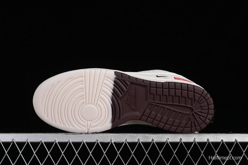 Nike SB Dunk Low Supreme Collaboration - White Brown Two-Tone Anniversary High-End Custom Low-Top Casual Sneakers - BB8657-106