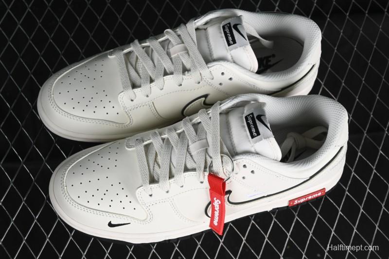 Nike SB Dunk Low Supreme Collaboration - Beige Black Mini Swoosh Anniversary High-End Custom Low-Top Casual Skate Shoes - DJ2024-006
