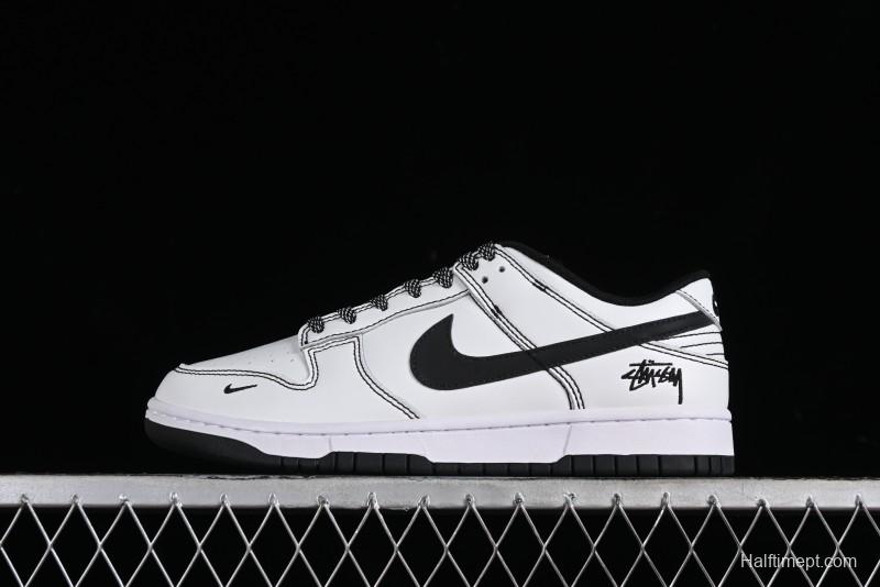 Stussy x Nike Dunk Low SB Skate Shoes in White-Black - FC1688-137