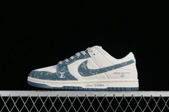 Nike SB Dunk Low LV Collaboration - Light Blue Denim Anniversary High-End Custom Low-Top Casual Skate Shoes - XP3802-336