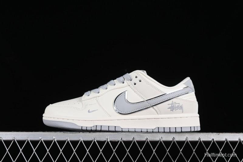 Stussy x Nike SB Dunk Low Retro Premium Sneakers in Off-White Light Grey Swoosh - DQ1098-377