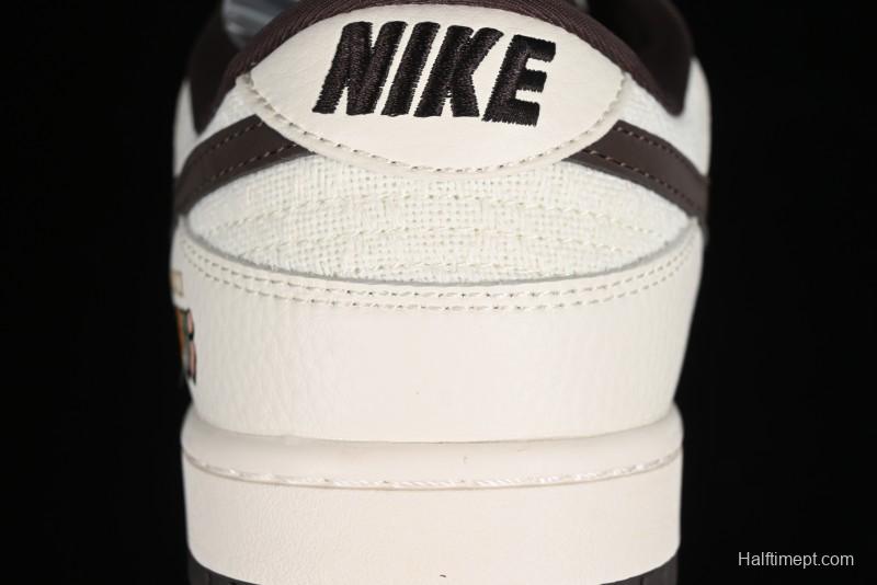 Nike SB Dunk Low Gucci Collaboration - Beige Brown Woven Fabric Anniversary High-End Custom Low-Top Casual Skate Shoes - DQ1098-375