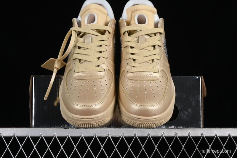 Off-White x Nike Air Force 1 '07 Low "Metal Gold" Casual Sneakers - DX1419-900