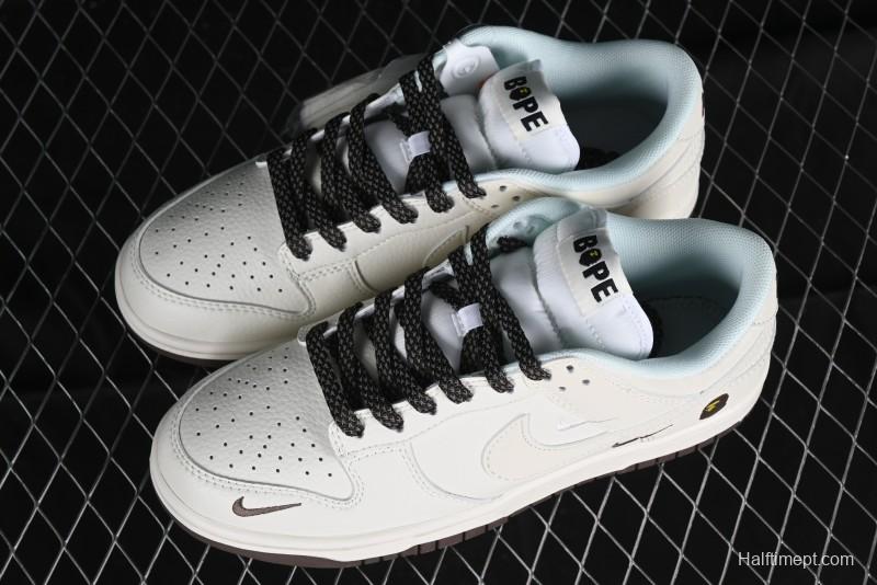 Nike SB Dunk Low BAPE Collaboration Anniversary Edition - White with Brown Swoosh Low-Top Casual Skate Shoes - XD6188-019