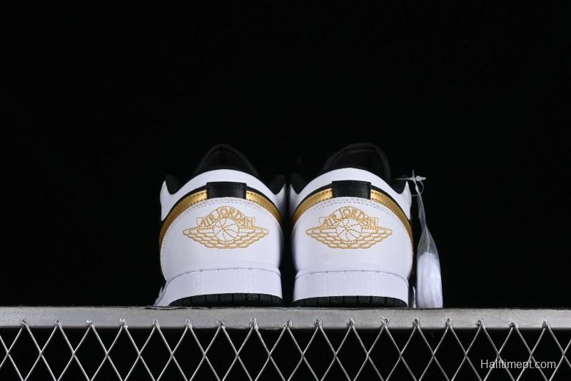 Nike Air Jordan 1 Low AJ1 Basketball Shoes with Black White Gold Swoosh - 553558-172