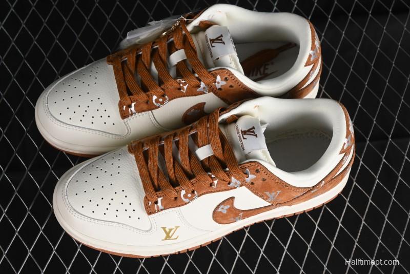 Nike SB Dunk Low LV Collaboration - Beige Brown Swoosh Anniversary High-End Custom Low-Top Casual Skate Shoes - XD6188-030
