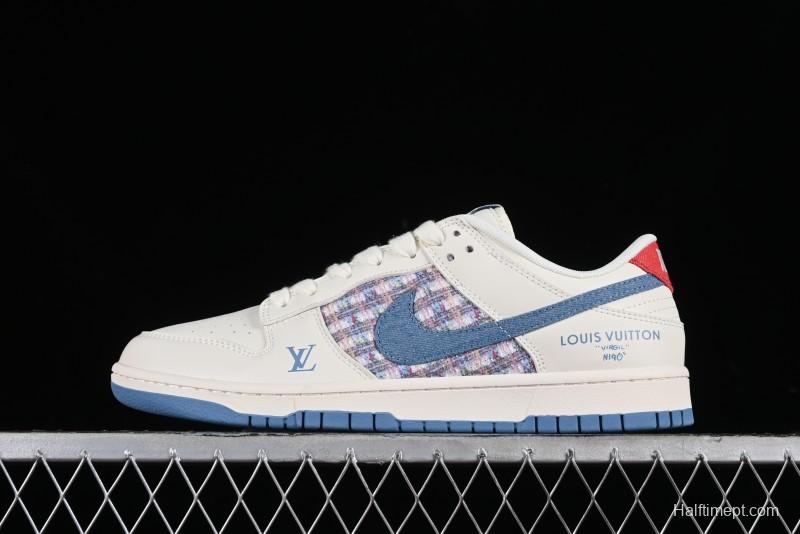 Nike SB Dunk Low LV Collaboration - Beige Blue Chanel Style Anniversary High-End Custom Low-Top Casual Sneakers - XX2025-323