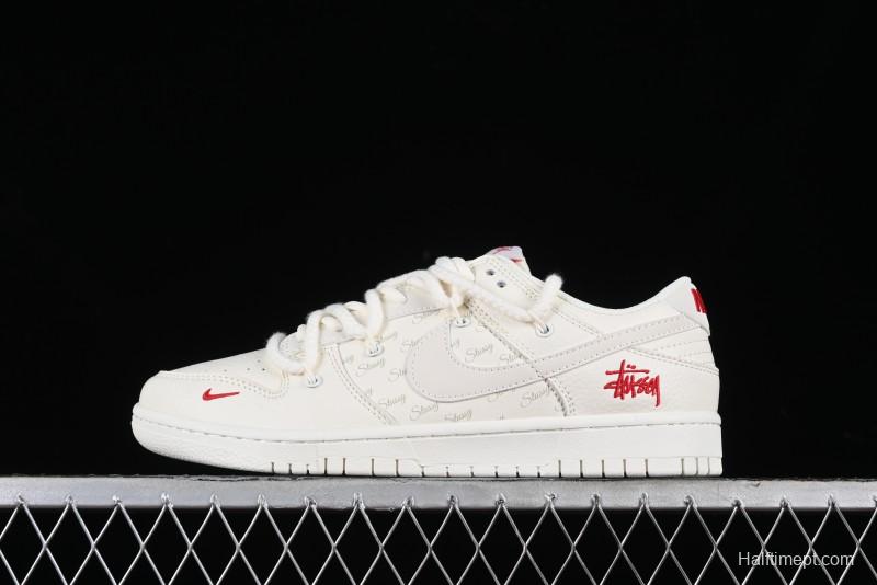 Stussy x Nike SB Dunk Low Anniversary Custom Retro Sneakers with Original S Titanium Accessory - SJ2068-259