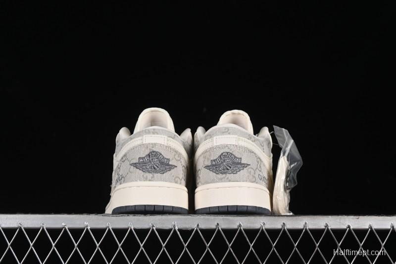 Nike Air Jordan 1 Low Gucci Collaboration - Smoke Grey Pattern High-End Custom Retro Basketball Shoes - DM5688-101