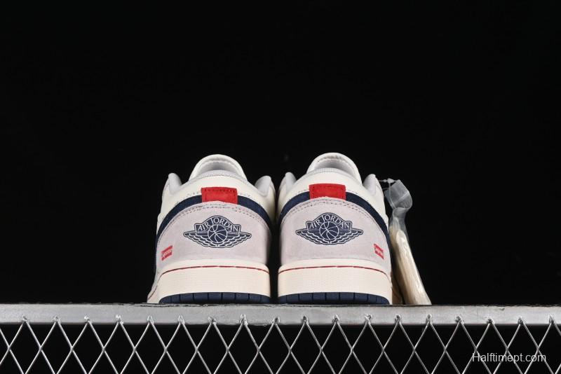 Nike Air Jordan 1 Low Supreme Collaboration - Pig Grey Print Custom Retro Basketball Shoes - LJ6688-009