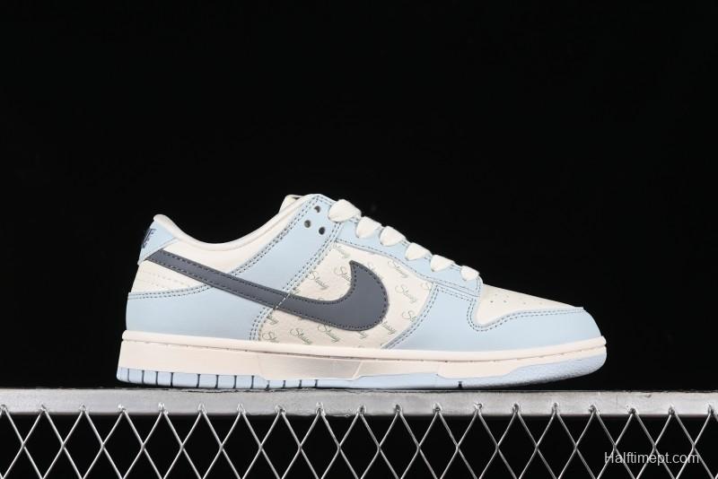 Nike SB Dunk Low Stussy Collaboration Anniversary Edition Light Blue Custom Low-Top Casual Skate Shoes - CF3688-012