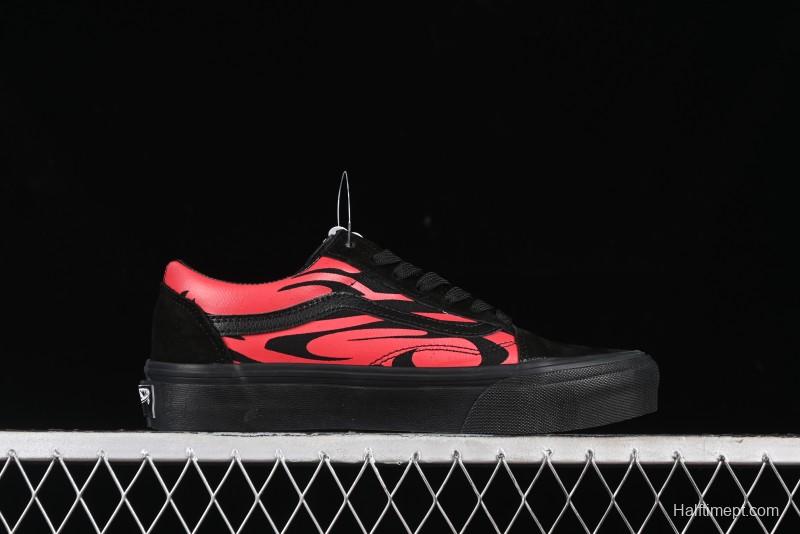 Vans Knu Skool High Street American Retro Canvas Skate Shoes in Black Red - VN0009BCRTU