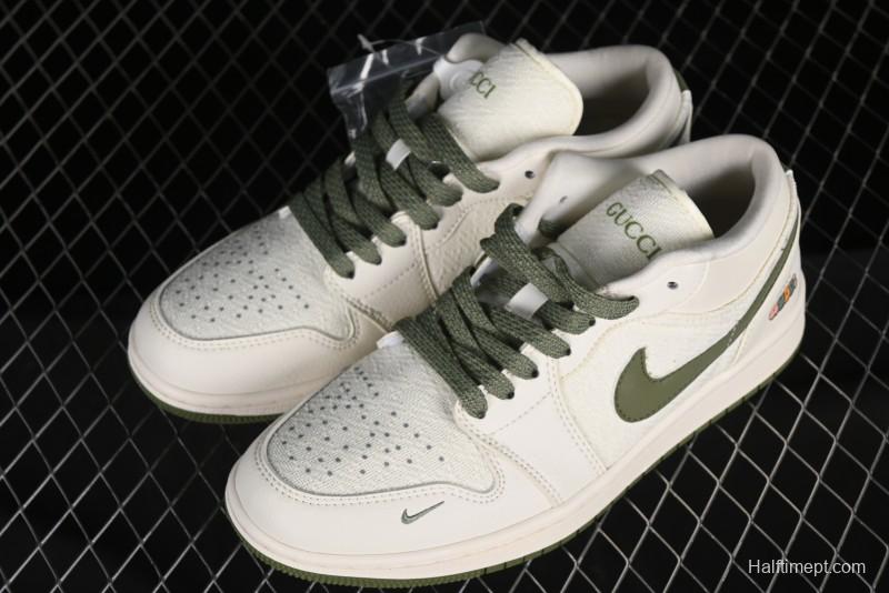 Nike Air Jordan 1 Low AJ1 Gucci Collaboration - Beige Green Knit High-End Custom Retro Basketball Shoes - DM5688-103