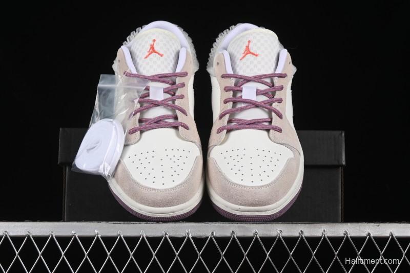 Nike Air Jordan 1 Low Retro Casual Sneakers with Smooth Leather and Suede - FQ8094-100