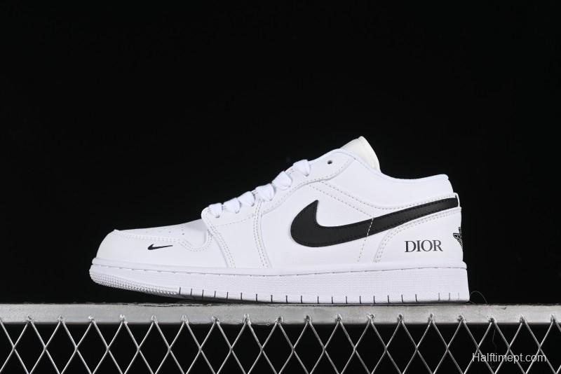 Nike Air Jordan 1 AJ1 Dior Collaboration - White Black Custom Low Top Retro Basketball Shoes - LJ6688-010