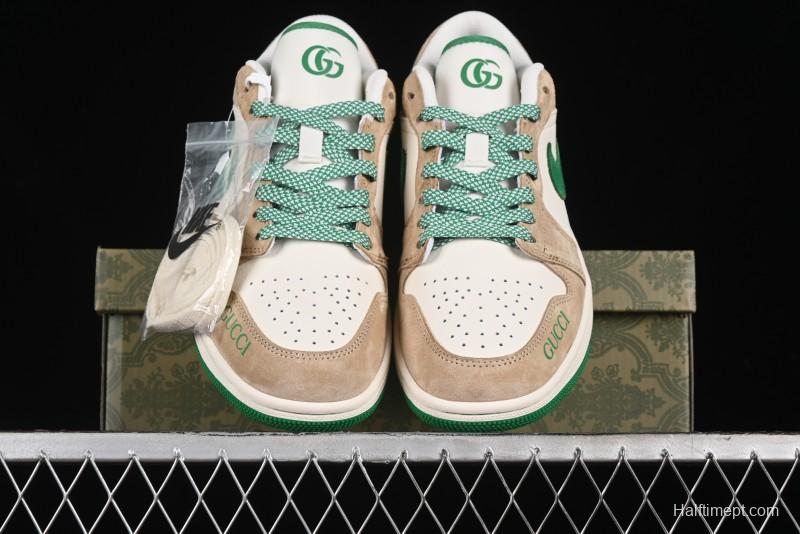Nike Air Jordan 1 Low AJ1 Gucci Collaboration - Vintage Basketball Shoes in Sheepskin Green - WG8850-014