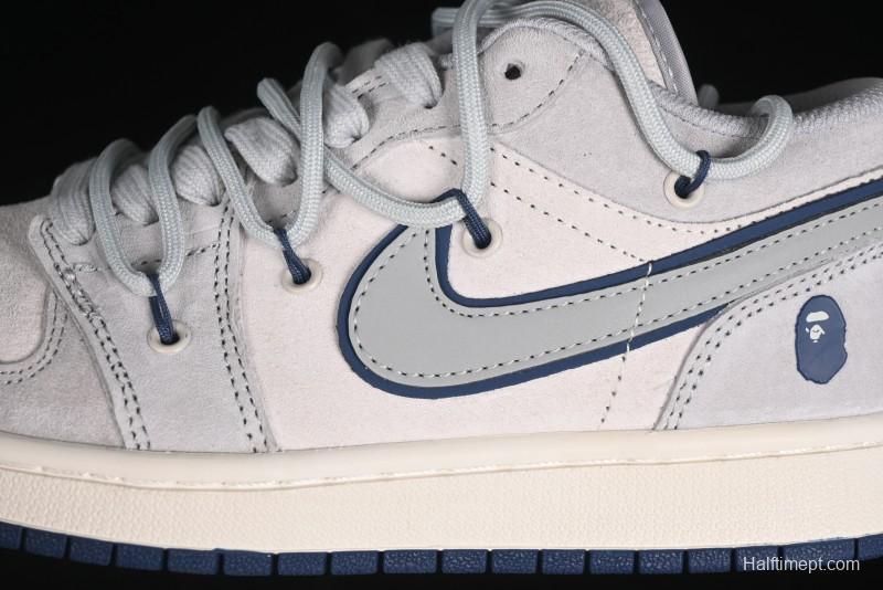 Nike Air Jordan 1 Low AJ1 Bape Collaboration - Grey Blue Retro Basketball Shoes with Custom Laces - SJ9950-019