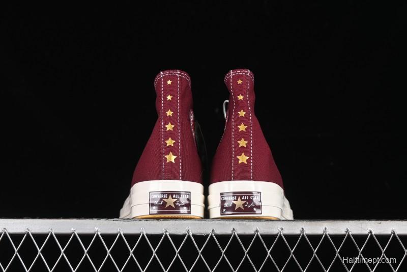 Converse Chuck 1970s High Top Casual Sneakers with Gold Star Accents and Wine Red Colorway - A12463C