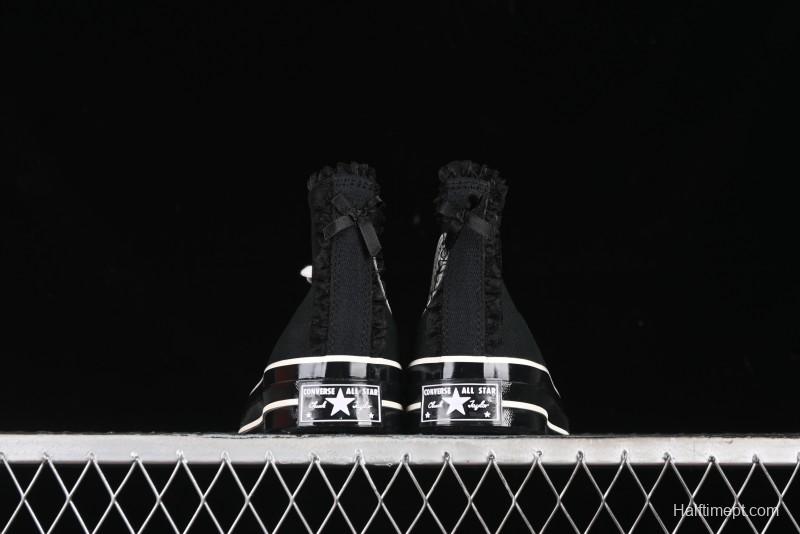 Converse Chuck 1970s High Top Canvas Shoes in Black Lace Punk Style - A10026C