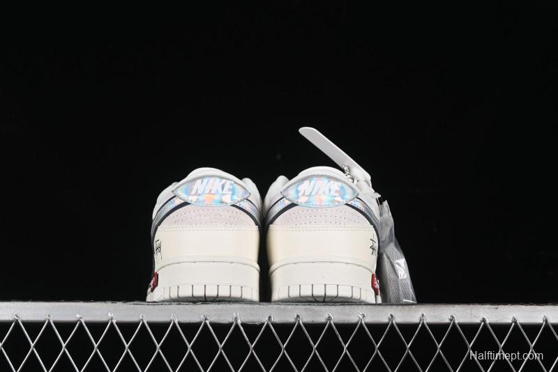 Nike SB Dunk Low Supreme x Stussy Triple Collaboration - Beige Silver Swoosh Anniversary Custom Low-Top Casual Skate Shoes - KK1333-005