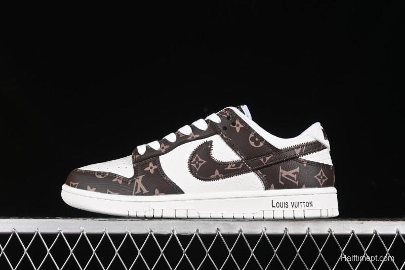 Nike SB Dunk Low LV Collaboration - Embossed White Brown Print Anniversary High-End Custom Low-Top Casual Sneakers - DQ1098-360