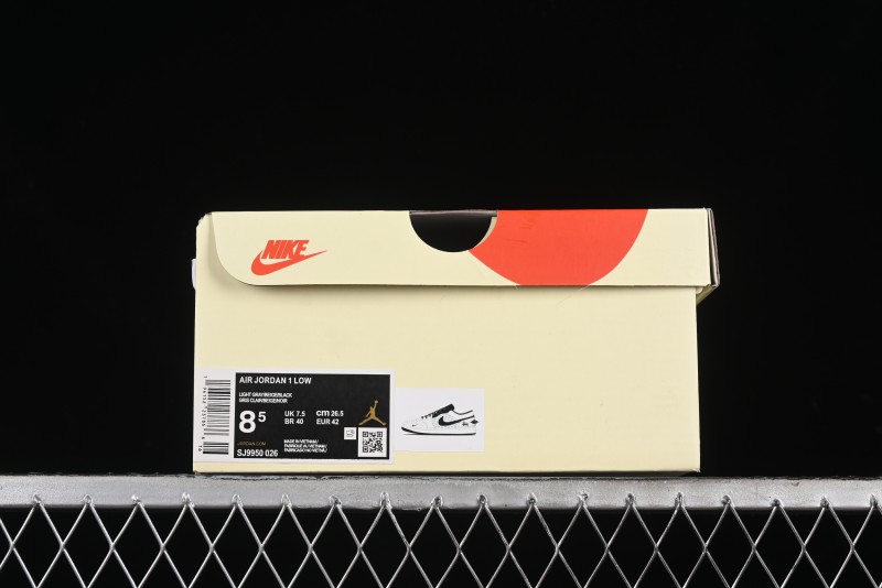Nike Air Jordan 1 Low Stussy Collaboration - Silver Trim Black Swoosh Retro Basketball Shoes - SJ9950-026