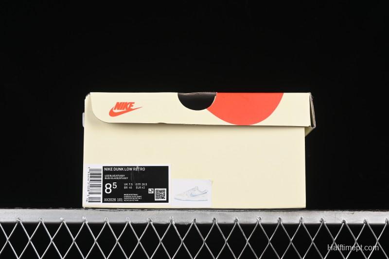 Nike SB Dunk Low Stussy Collaboration - Double Swoosh Ice Blue Anniversary Custom Low-Top Casual Skate Shoes - XX2026-101