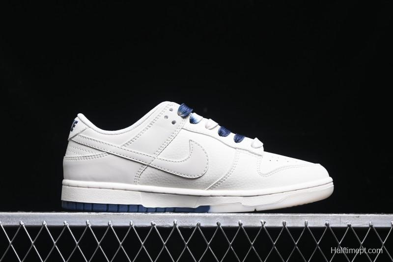 Nike SB Dunk Low Supreme Collaboration - White Blue Color Blocking with Mini Swoosh Anniversary Custom Edition Low-Top Casual Skate Shoes - BB8675-110