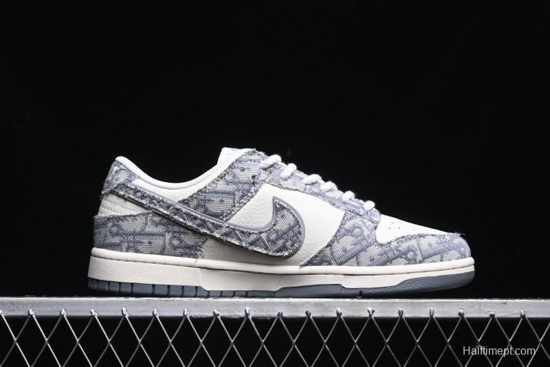 Nike SB Dunk Low Dior Collaboration - Woven Grey Check Anniversary High-End Custom Low-Top Casual Skate Shoes - YX5066-247