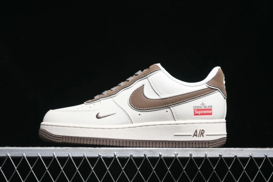 Nike Air Force 1 '07 Low Stone Island x Supreme Collaboration - Beige Brown Swoosh Casual Sneakers - BB1616-306