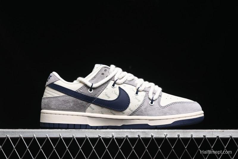 Nike SB Dunk Low Stussy Collaboration - Navy Blue Embroidery Swoosh Anniversary Custom Low-Top Casual Sneakers - SJ2068-296