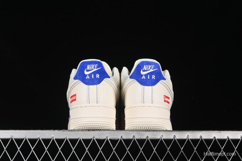 Nike Air Force 1 '07 Low Supreme Collaboration - Off White Navy Blue Low Top Casual Sneakers SJ6698-004