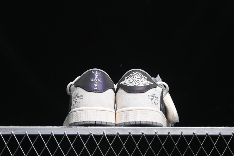 Nike Travis Scott x Fragment Design x Air Jordan 1 Low OG SP AJ1 Dior Collaboration - Splatter Lace-Up Low-Top Casual Sneakers DM9288-002