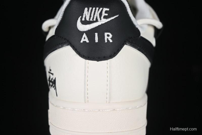 Nike Air Force 1 '07 Low Stussy Collaboration Beige Black Drawstring Casual Sneakers - SJ1198-109