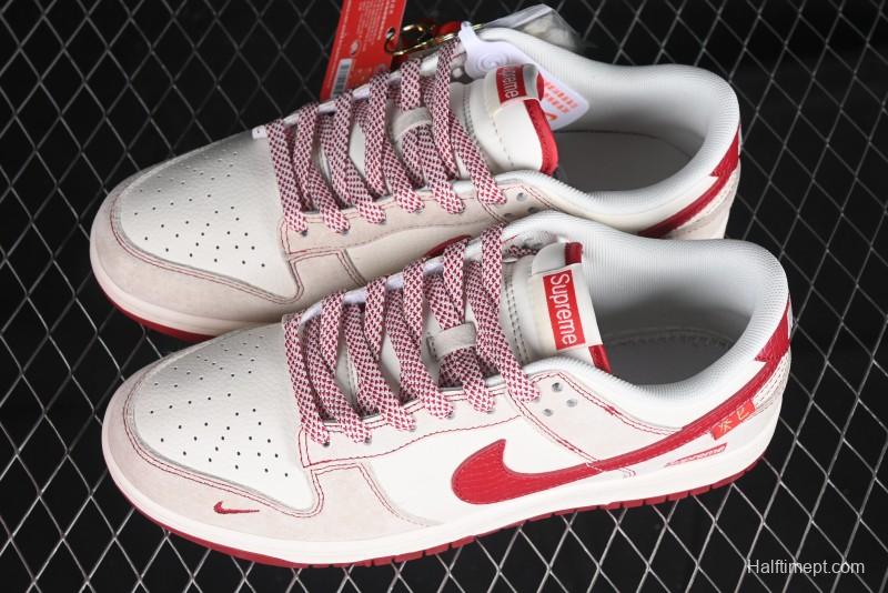 Nike SB Dunk Low Supreme Collaboration Year of the Snake Limited Edition Snake Pattern Red Swoosh Anniversary High-End Custom Low-Top Casual Skate Shoes - HH7518-029
