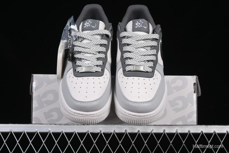 Nike Air Force 1 '07 Low The North Face Collaboration Beige Grey Black Snake Leather Custom Casual Sneakers - DM6688-052