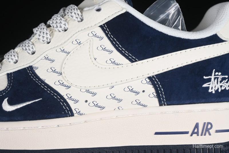 Nike Air Force 1 '07 Low Stussy Collaboration Dark Blue Suede White Swoosh Low-Top Casual Sneakers - XZ6188-673