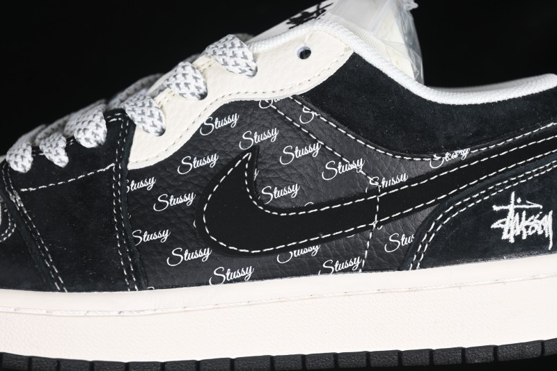 Nike Air Jordan 1 Low Retro Basketball Shoes Custom Stussy Black - FC1688-199