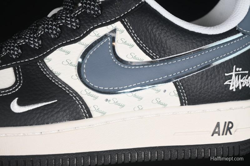 Nike Air Force 1 '07 Low Stussy Collaboration Grey Blue Black Leather Low-Top Casual Sneakers - XZ6188-199