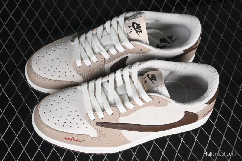 Nike Travis Scott x Fragment Design x Air Jordan 1 Low OG SP AJ1 Snake Year Limited Brown Snake Print Low Top Casual Sneakers - DM7866-074