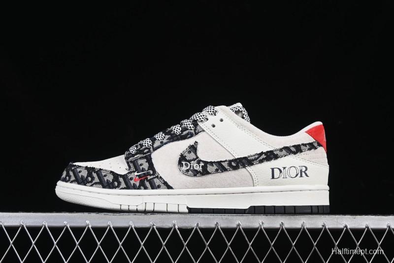 Nike SB Dunk Low Dior Collaboration Woven Black Swoosh Anniversary High-End Custom Low-Top Casual Sneakers - DJ2024-131