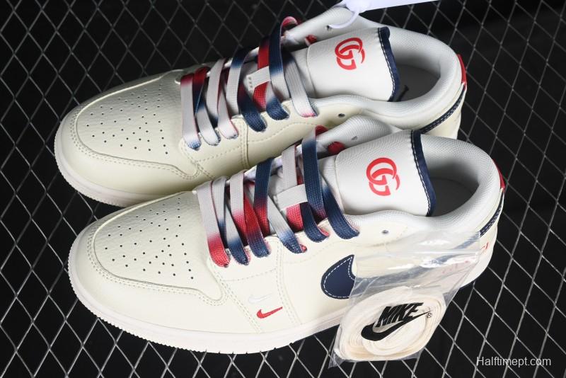 Nike Air Jordan 1 Low AJ1 Gucci Collaboration Beige Blue Swoosh Retro Basketball Shoes - FC1688-198
