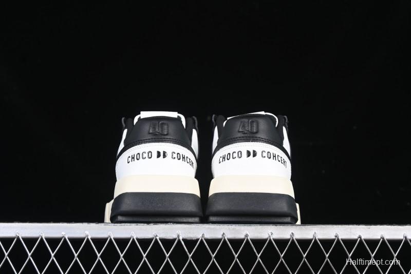 Choco Concert Leather Round Square Asymmetric Fashion Sneakers Black White - AJE5