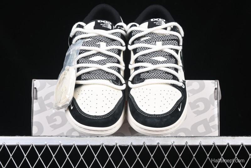 Nike SB Dunk Low The North Face x Supreme Anniversary Edition Customized Lace-Up Black White Black Swoosh Casual Skate Shoes - YX5066-227