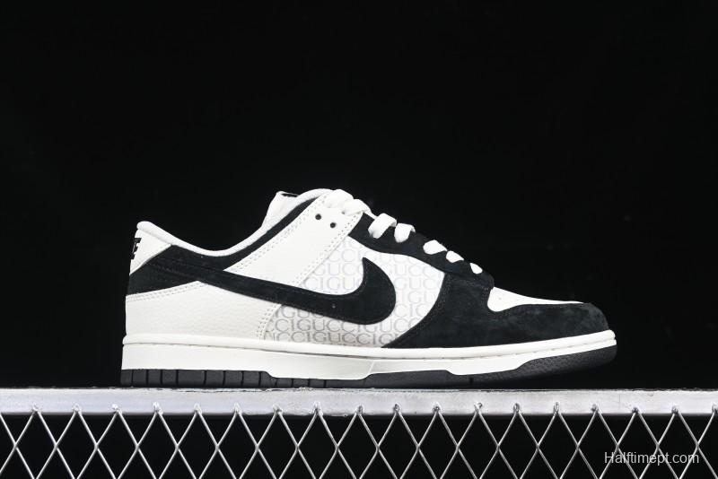 Nike SB Dunk Low Gucci Collaboration Black White Lettering Anniversary High-End Custom Low-Top Casual Skate Shoes - DJ2024-098