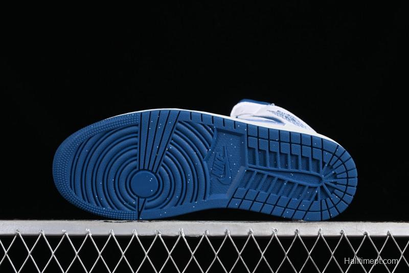 Nike Air Jordan 1 Mid Industrial Blue Basketball Shoes with Air Cushion - FN5215-141