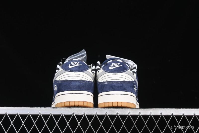 Nike SB Dunk Low Stussy Collaboration Suede Blue Anniversary Custom Low-Top Casual Sneakers - XS1086-009